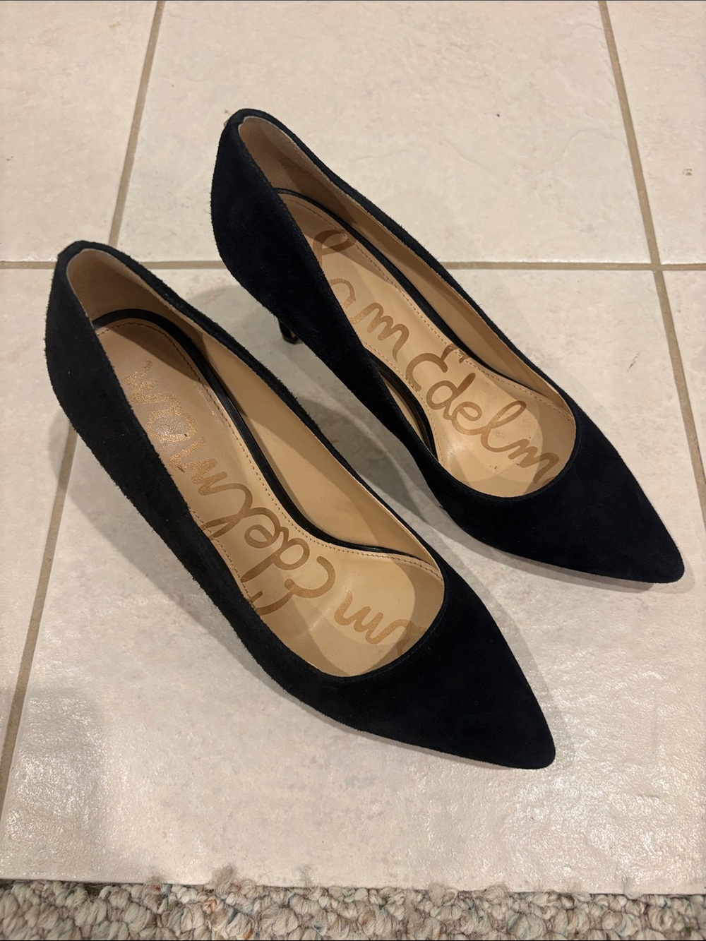 Sam Edelman Tristan Black Suede Classic Pointed Toe Kitten Heel Pumps-7M